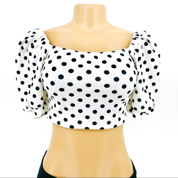 Tops - Charlotte Russe Polka Dot Off Shoulder Crop Top